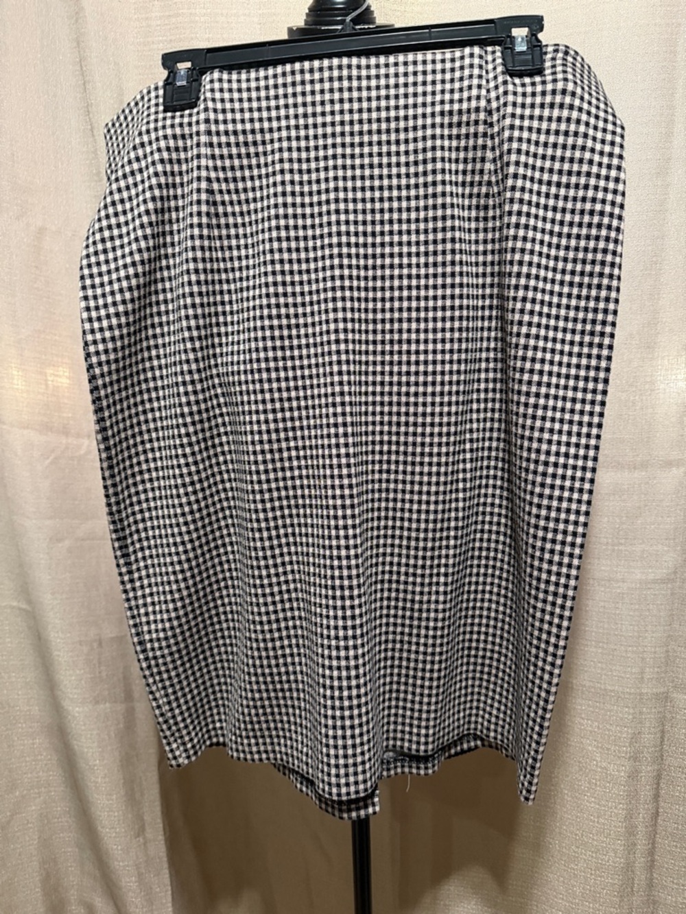 High-Waist Black and White Gingham Midi Skirt